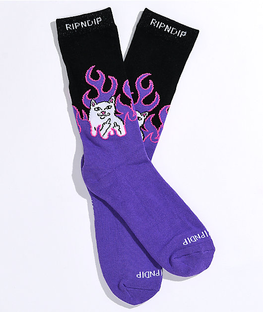 RIPNDIP Welcome To Heck Black, Purple, & Pink Crew Socks | Zumiez