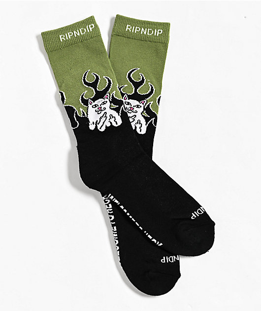 RIPNDIP Welcome To Heck Forest Green Crew Socks