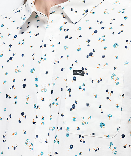 RVCA Calico Floral White Short Sleeve Button Up Shirt