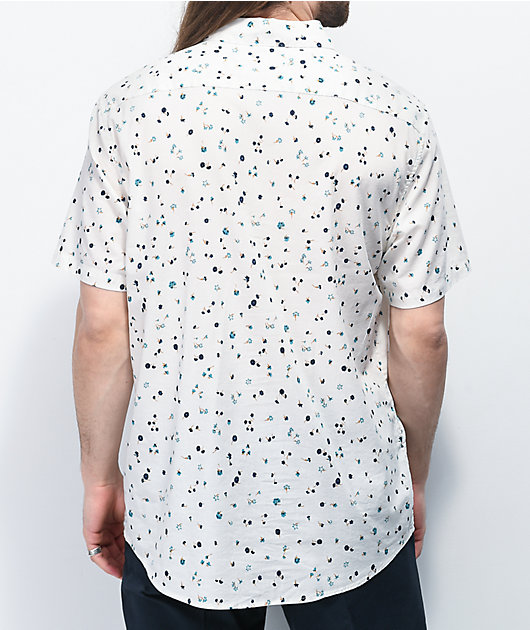 RVCA Calico Floral White Short Sleeve Button Up Shirt