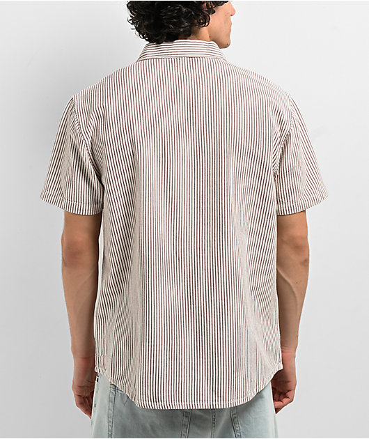 RVCA Dayshift Stripe II Natural Short Sleeve Button Up Shirt | Zumiez