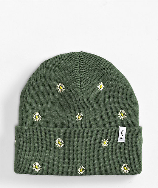 Embroided Beanie Olive Daisy