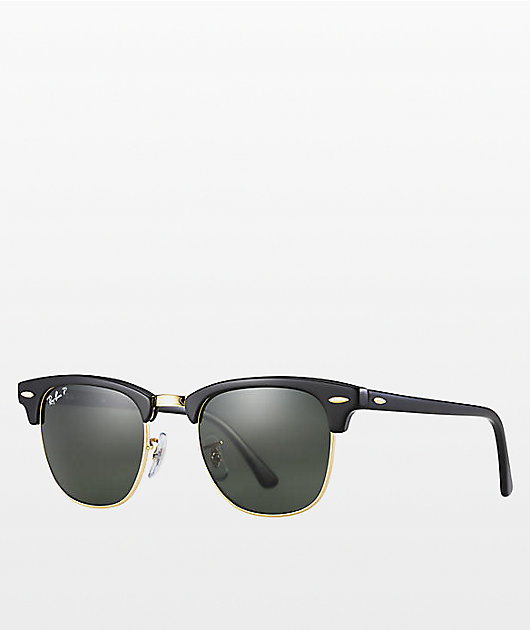 fire en gang mobil Ray-Ban Clubmaster Black & Gold Polarized Sunglasses