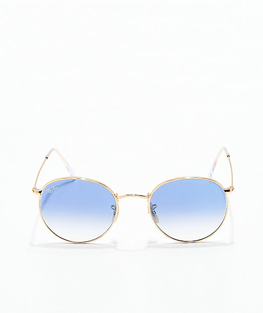 Theseus genade onderwerp Ray-Ban Round Flat Blue Flash Gold Sunglasses