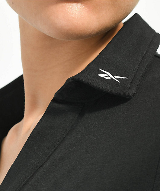 Reebok CL WDE Black Long Sleeve Crop Polo Shirt