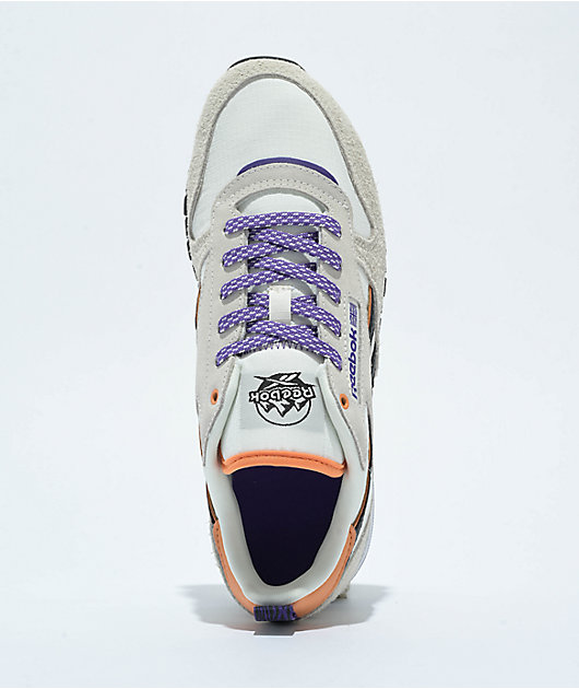 Reebok Classic Leather Chalk, Alabaster, & Dynamic Purple Shoes