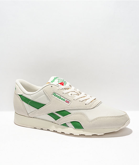 si puedes Editor contar Reebok Classic Nylon & Canvas White & Green Shoes