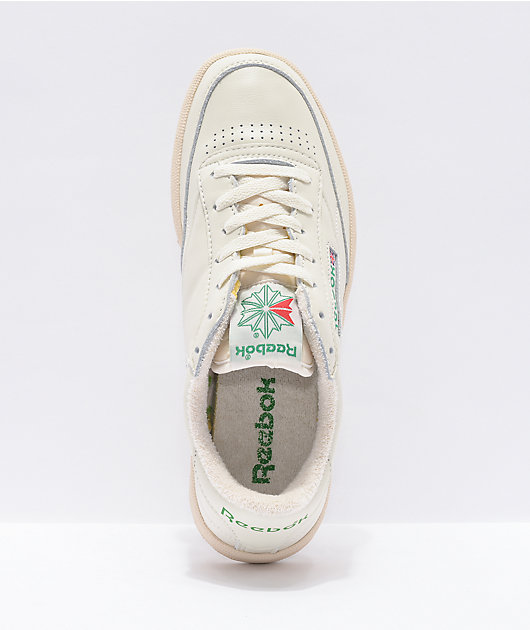 Reebok C 85 Chalk, Green & White Shoes | Zumiez