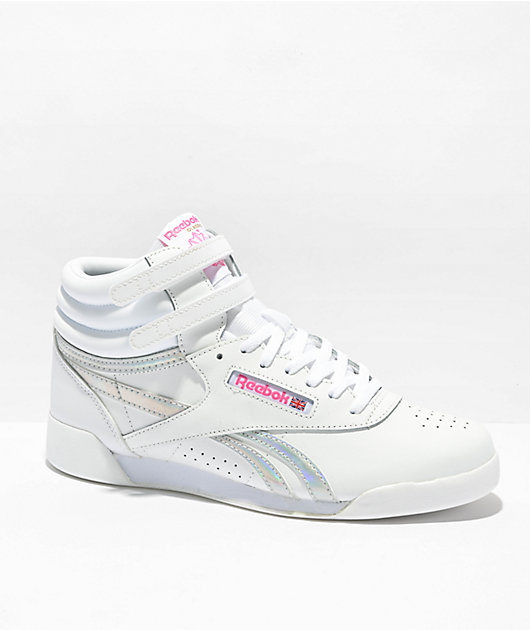 Reebok Freestyle HI Evergreen White & Pink Shoes | Zumiez