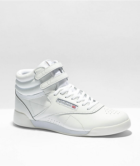 Algebraisk Villig Giftig Reebok Freestyle Hi White & Silver Shoes