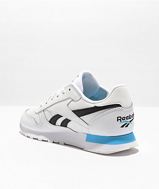 Reebok Kids Classic Leather White, Black & Aqua Skate Shoes
