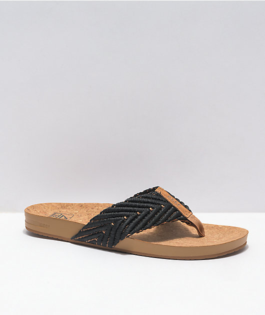 lelijk Postbode nadering Reef Cushion Strand Black & Tan Sandals