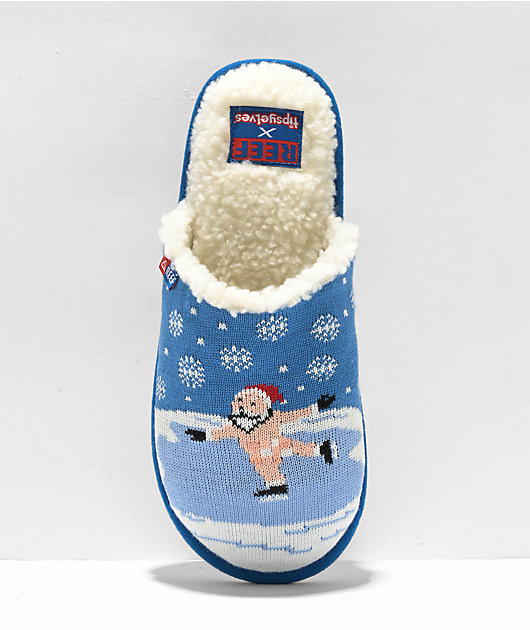 Reef x Tipsy Elves Censored Santa Blue & White Slippers