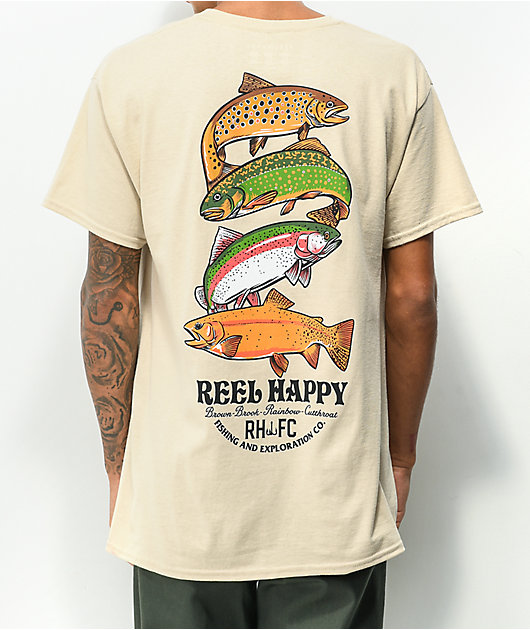 Reel Happy Co. Trout Stack Tan T-Shirt