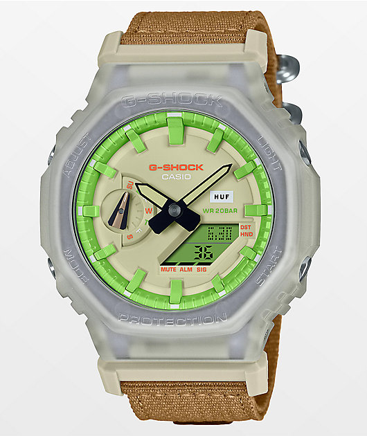 Reloj G-Shock x HUF GA2100-5A verde y naranja