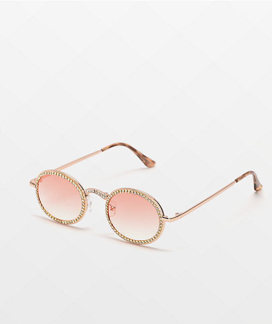 Resort Gold & Pink Round Studded Sunglasses | Zumiez