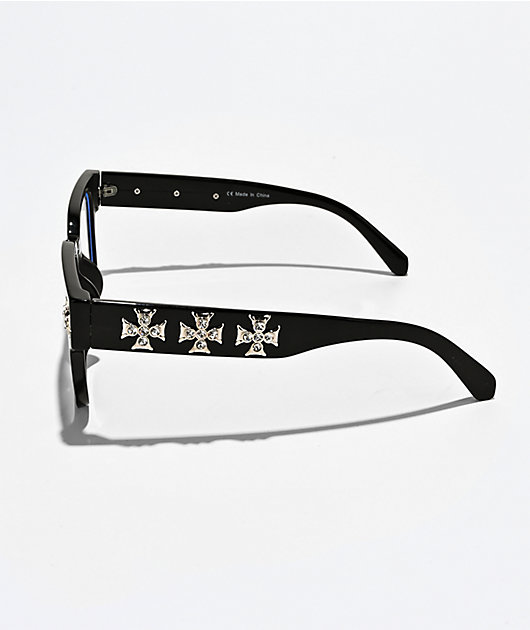 Rhinestone Cross Black Glasses