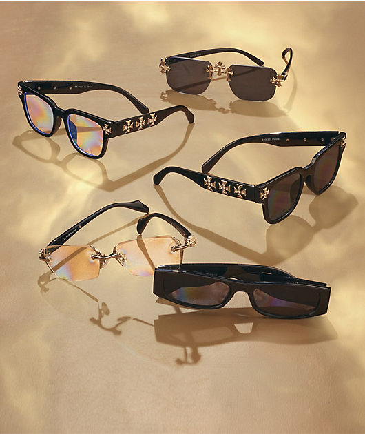 Rhinestone Cross Black Glasses