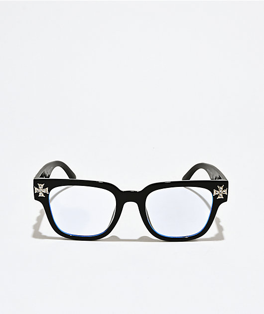 Rhinestone Cross Black Glasses