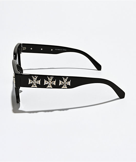 Rhinestone Cross Black Sunglasses