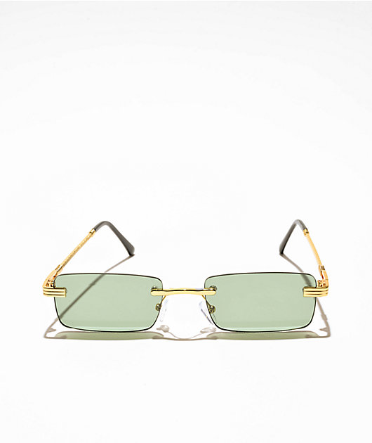 Rimless Braid Green & Gold Rectangle Sunglasses | Zumiez