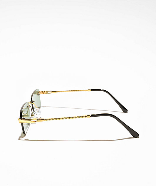 Rimless Braid Green & Gold Rectangle Sunglasses | Zumiez