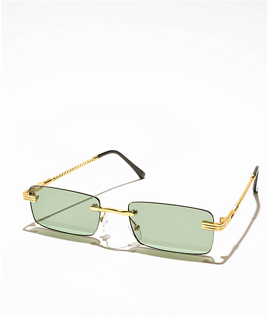 Rimless Braid Green & Gold Rectangle Sunglasses | Zumiez