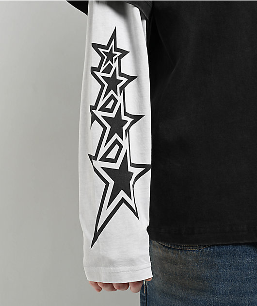 STONE ｜LONG-SLEEVED ROUND NECK T-SHIRTS (574B9 Sl Rodman Apparel Stone Black Wash & White 2fer Long Sleeve T