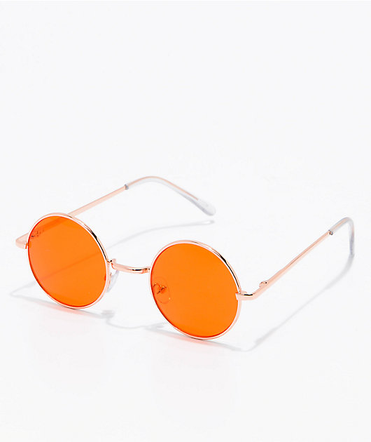 Rose Gold & Orange Round Sunglasses
