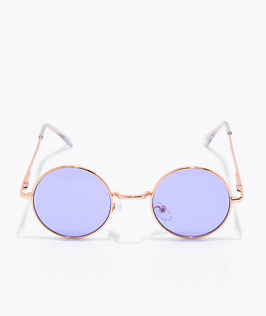 Rose Gold & Purple Round Sunglasses