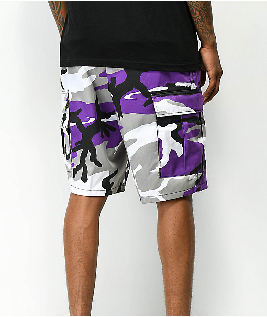 purple camouflage shorts