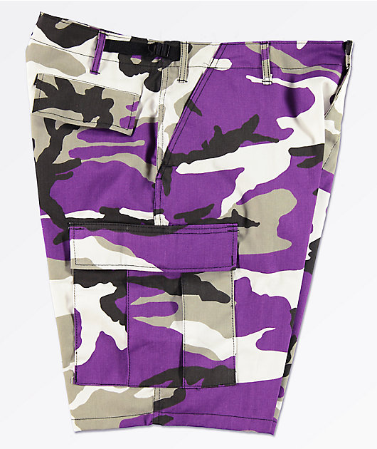 purple camouflage shorts