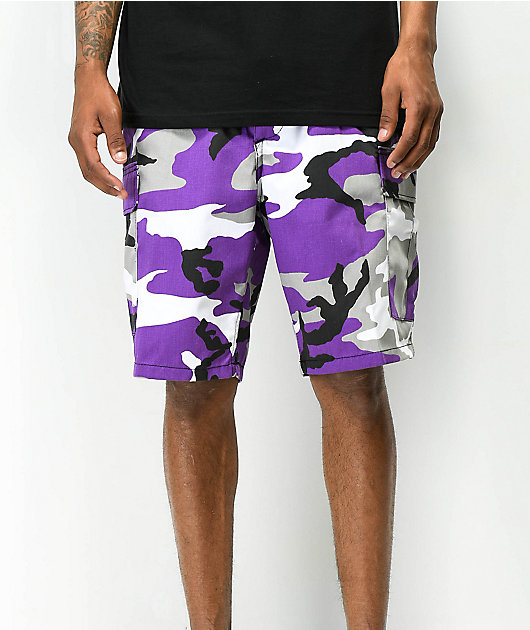 purple camouflage shorts