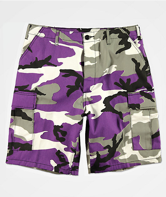 purple camouflage shorts