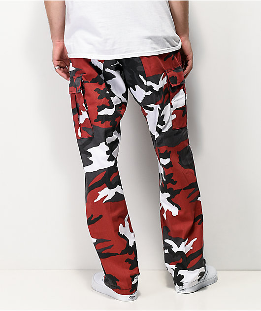 mens red camo trousers
