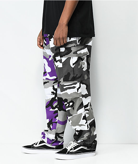 purple and white camo pants