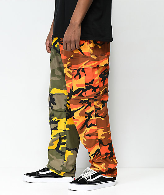 COLLUSION 90s baggy camo print trousers in orange  ASOS