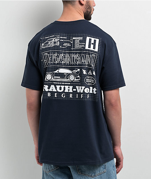 トップス 2024SSGANNI RIBBONTULLERAGLAN SHIRT Rough World x Hoonigan Rauh Welt Grid Navy T-Shirt | Zumiez