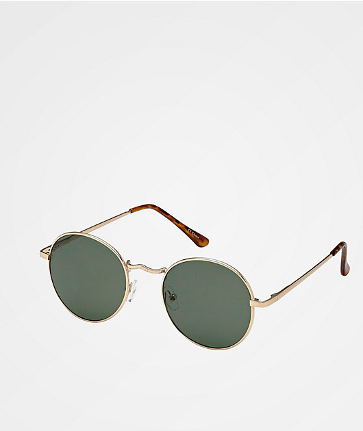 Round Gold & Green Sunglasses