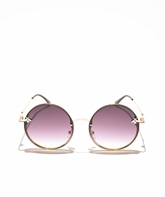 Round XL Bee Purple & Gold Sunglasses