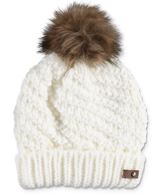 Roxy Blizzard Egret Pom Beanie