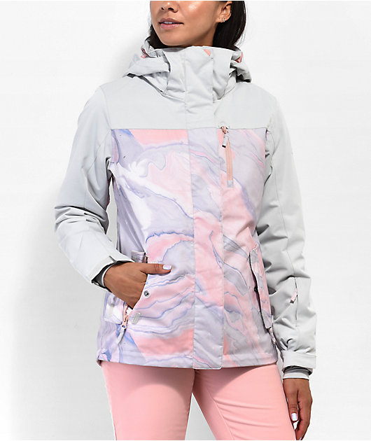 Roxy Jetty Colorblock Pink Grey 10K Snowboard Jacket Zumiez