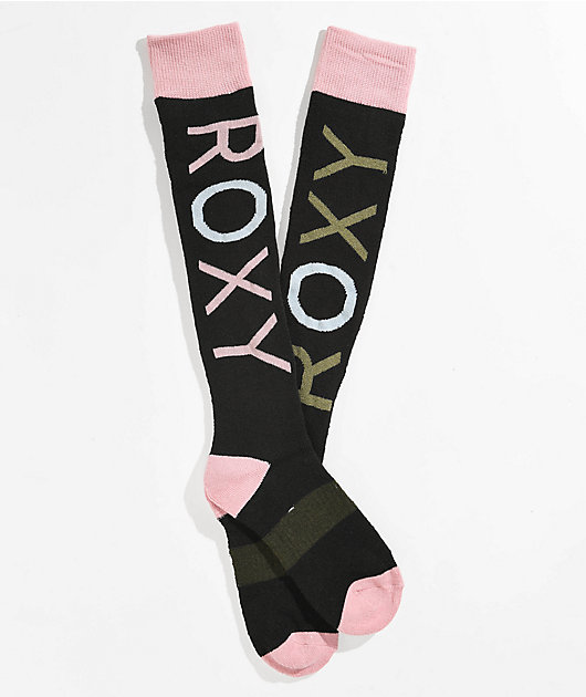 Roxy Misty Black & Pink Snow Socks | Zumiez