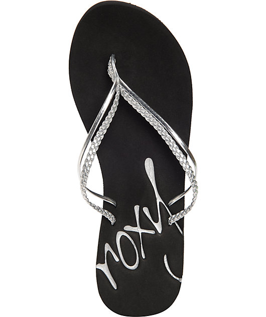 roxy silver flip flops