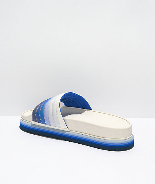 Roxy Slippy Jess Blue & White Slide Sandals