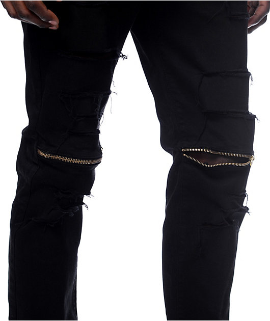 Rustic Dime Slice Knee Zip Black Jeans Zumiez
