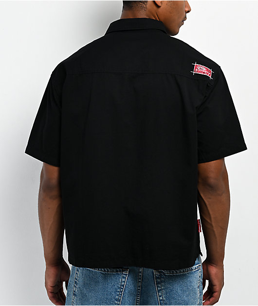 Rusty Crisis Black Short Sleeve Button Up Shirt