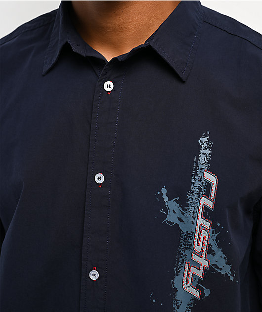 Rusty Morning Glory Navy Short Sleeve Button Up Shirt
