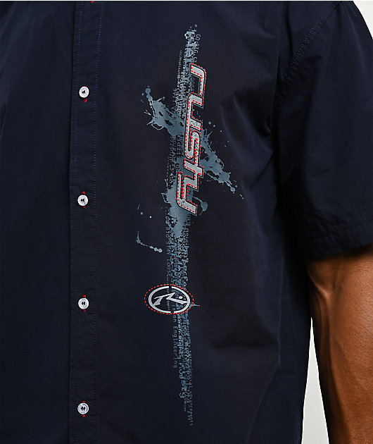 Rusty Morning Glory Navy Short Sleeve Button Up Shirt
