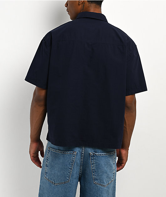 Rusty Morning Glory Navy Short Sleeve Button Up Shirt